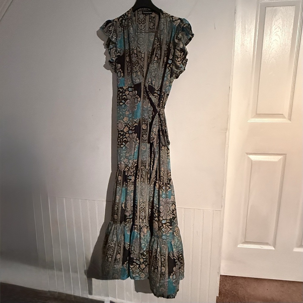 Fashion Fuse Wrap Dress Small Boho Cottagecore Floral Festival Maxi Flutter